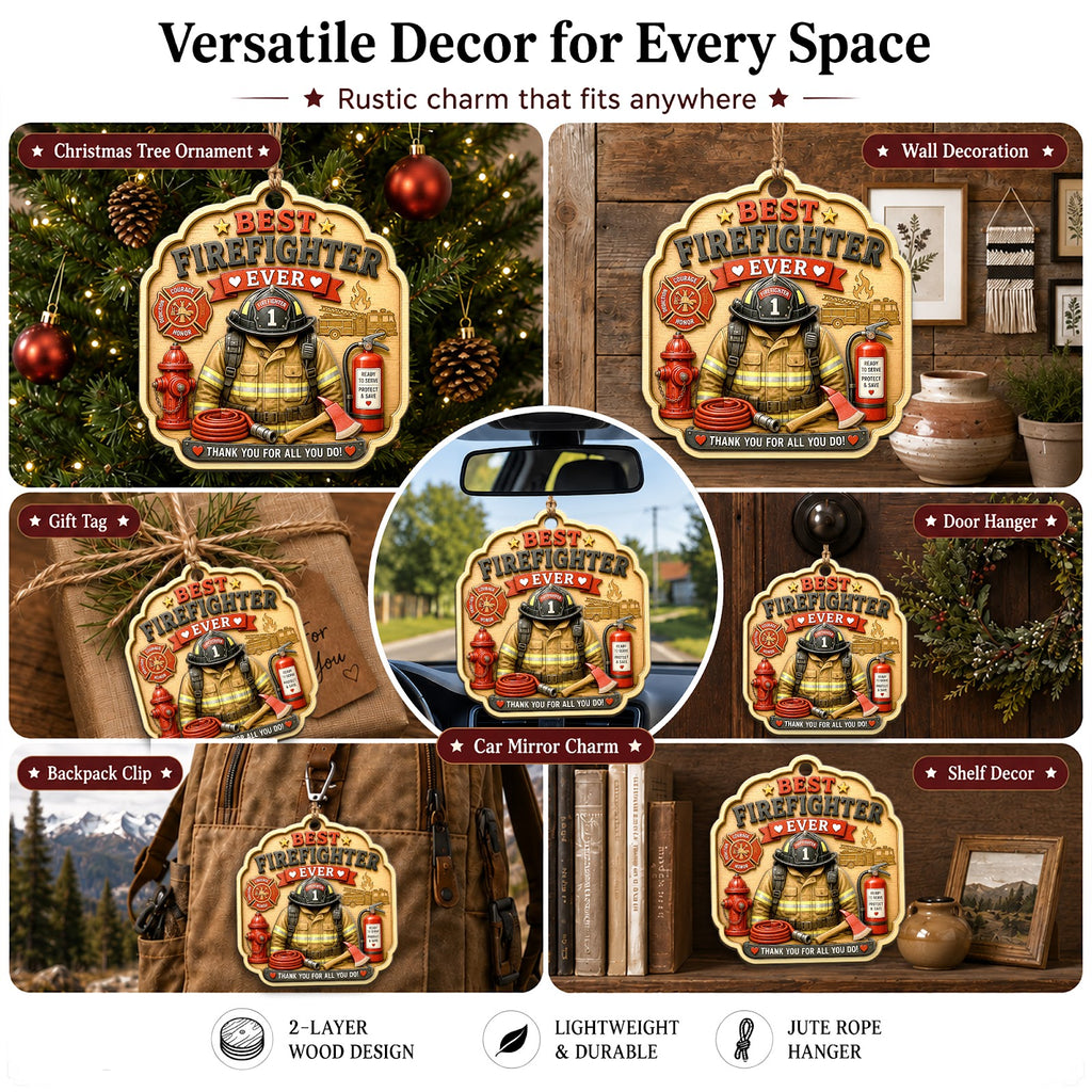 Firefighter Wood Christmas Ornament