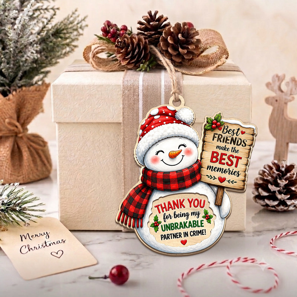 Best Friend Christmas Ornament, BFF Holiday Gift, Wood Hanging Tree Decoration