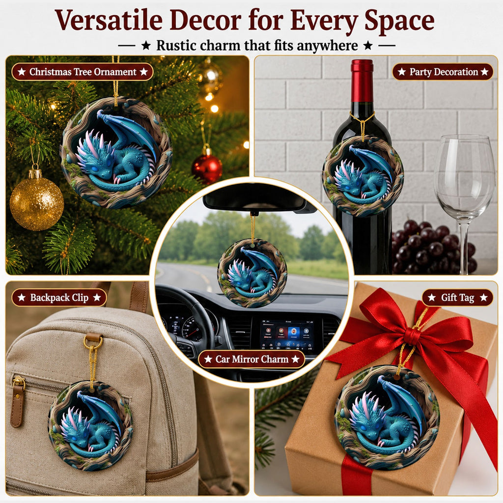Dragon Christmas Ornament, Baby Dragon Fantasy Nest Gift, Ceramic Hanging Tree Decoration