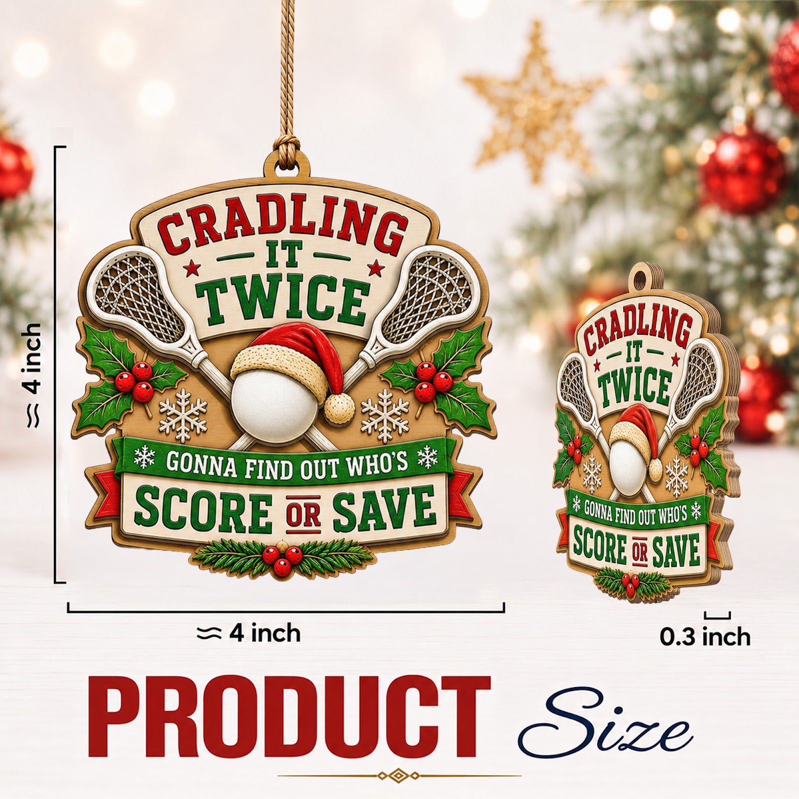 Lacrosse Crossed Sticks Wood Christmas Ornament