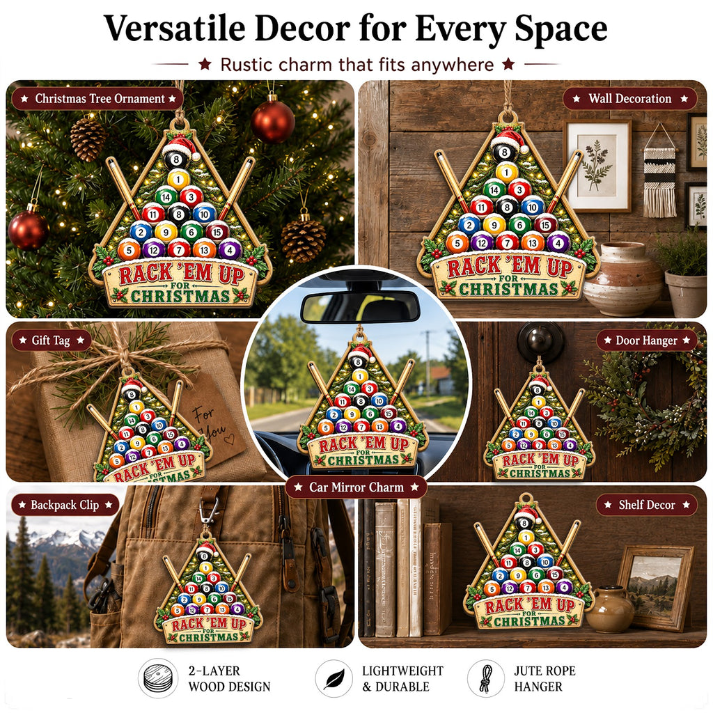 Billiards Rack Wood Christmas Ornament