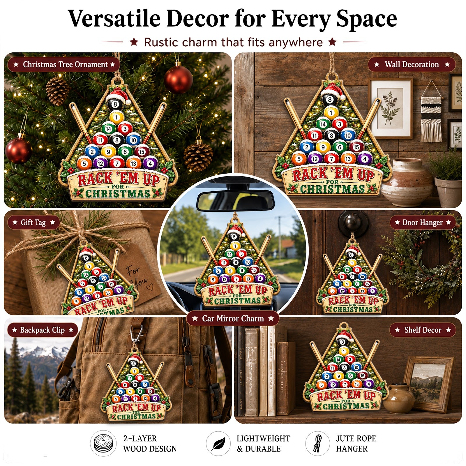 Billiards Rack Wood Christmas Ornament