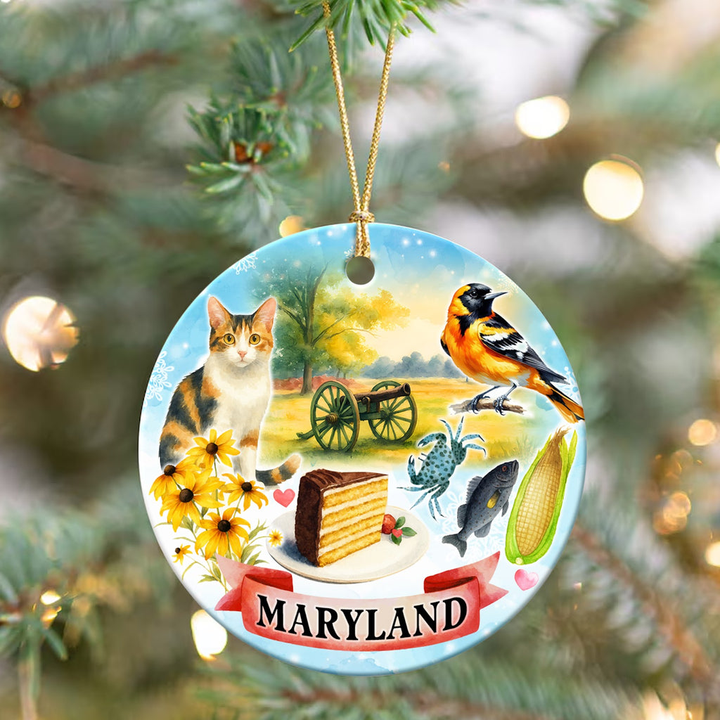 Maryland Christmas Ornament, State Souvenir Keepsake, Ceramic Hanging Tree Decoration