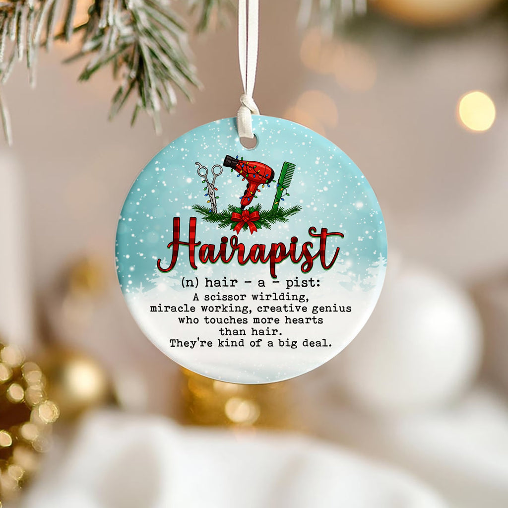 Hairstylist Christmas Ornament, Funny Salon Stylist Gift, Ceramic Hanging Tree Decoration