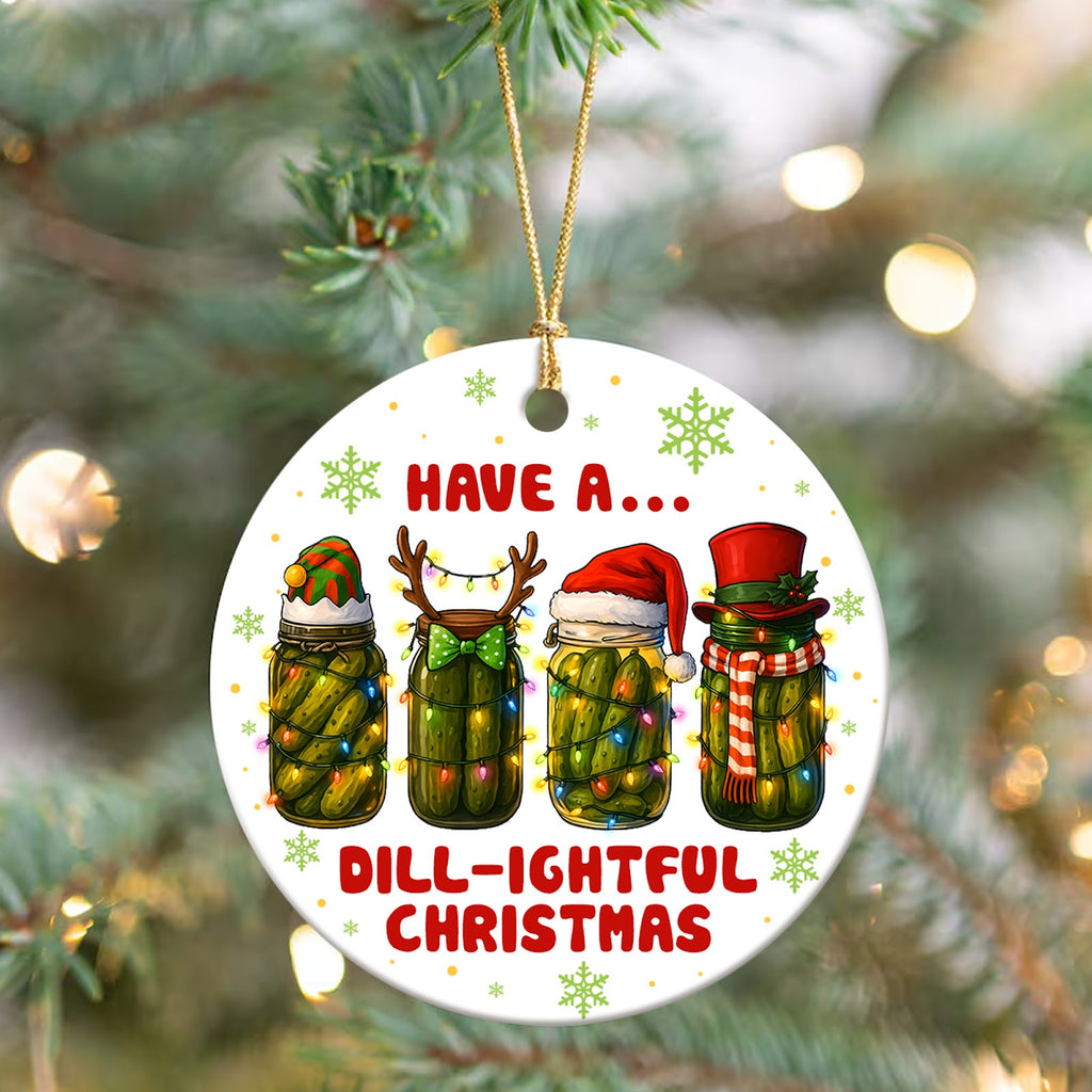 Pickle Christmas Ornament, Funny Dill Jar Foodie Gift, Ceramic Hanging Tree Decoration