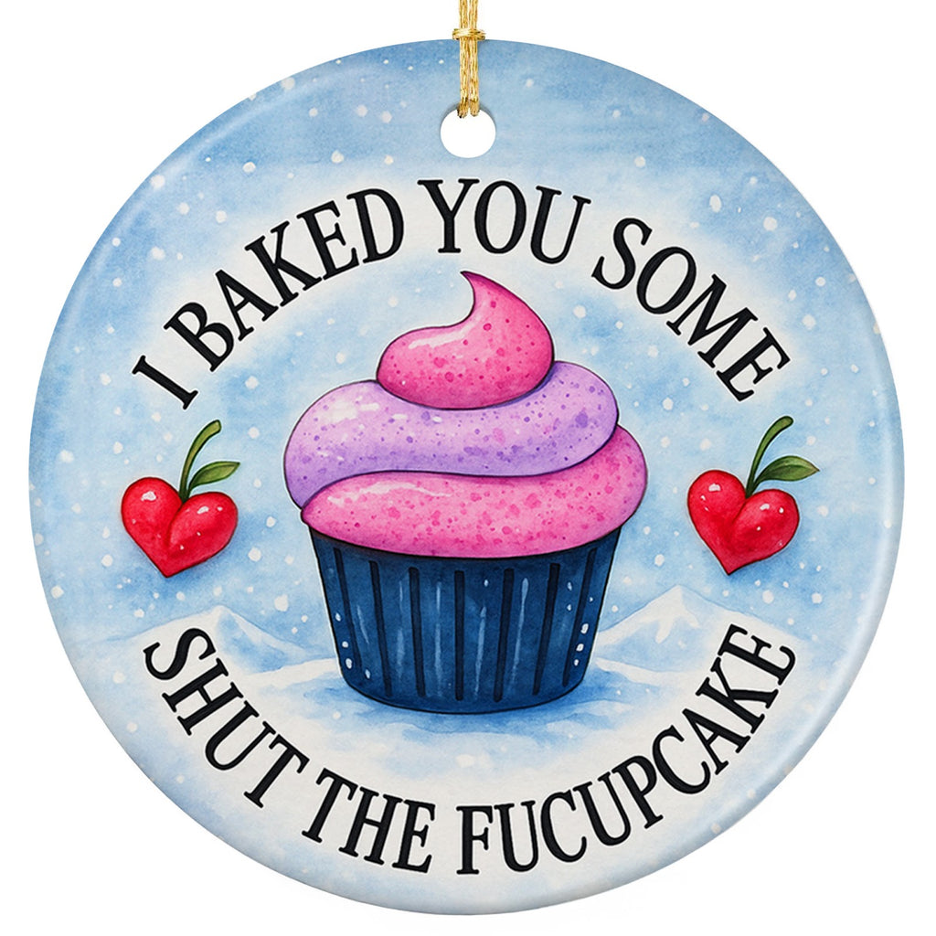 Blue Cupcake With Pink Swirled Frosting and a Cheeky Pun Between Two Hearts. Ceramic Novelty Keepsake.