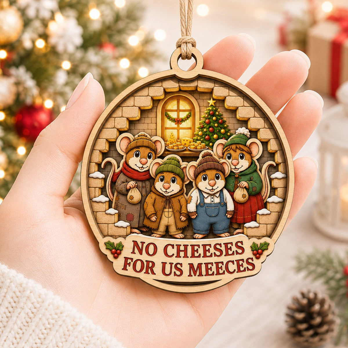 No Cheese Funny Food Humor Christmas Ornament, Cheese Lover Humor Keepsake, Wood Ornament