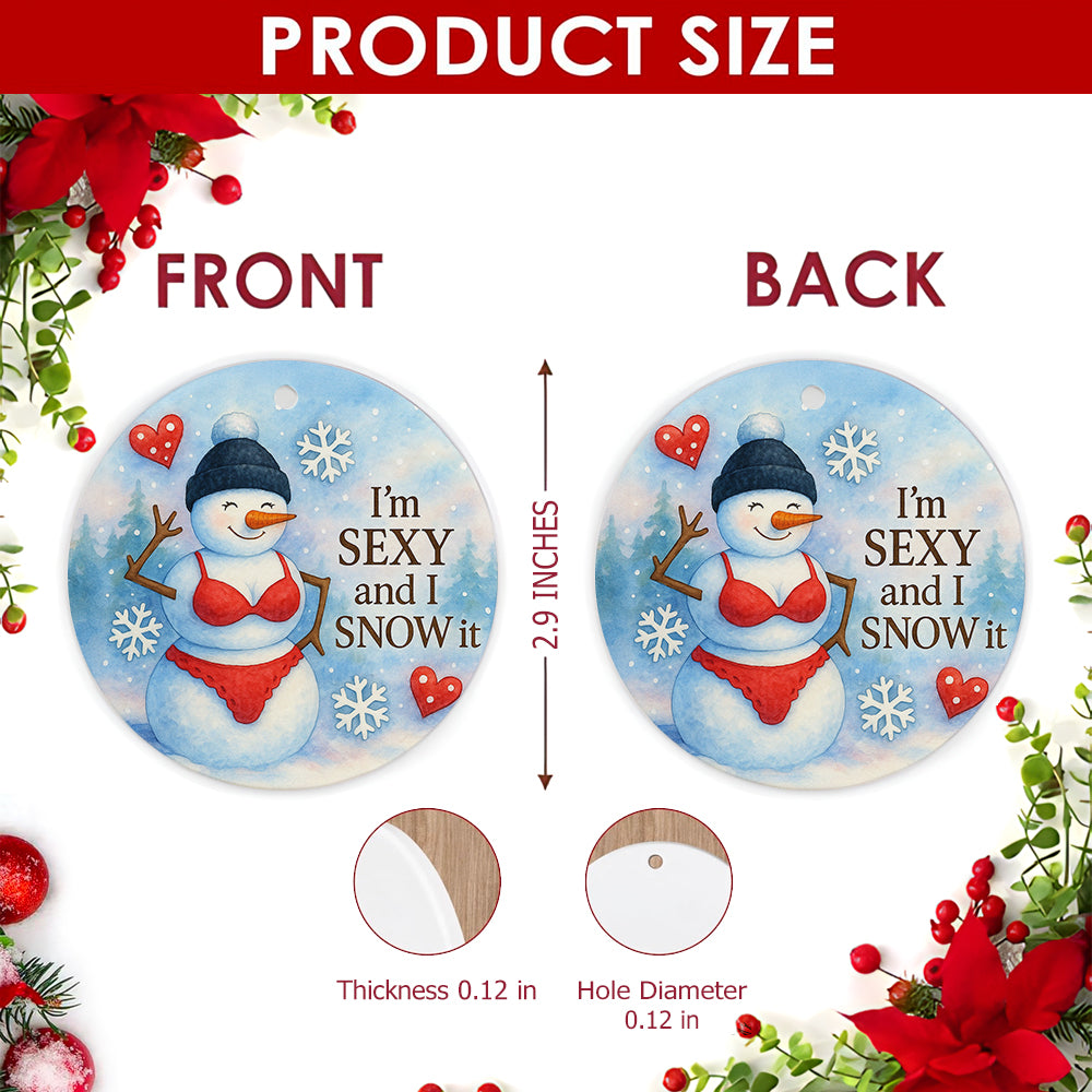 Funny Snowman Christmas Ornament, Cheeky Adult Humor Gift, Ceramic Hanging Tree Decoration