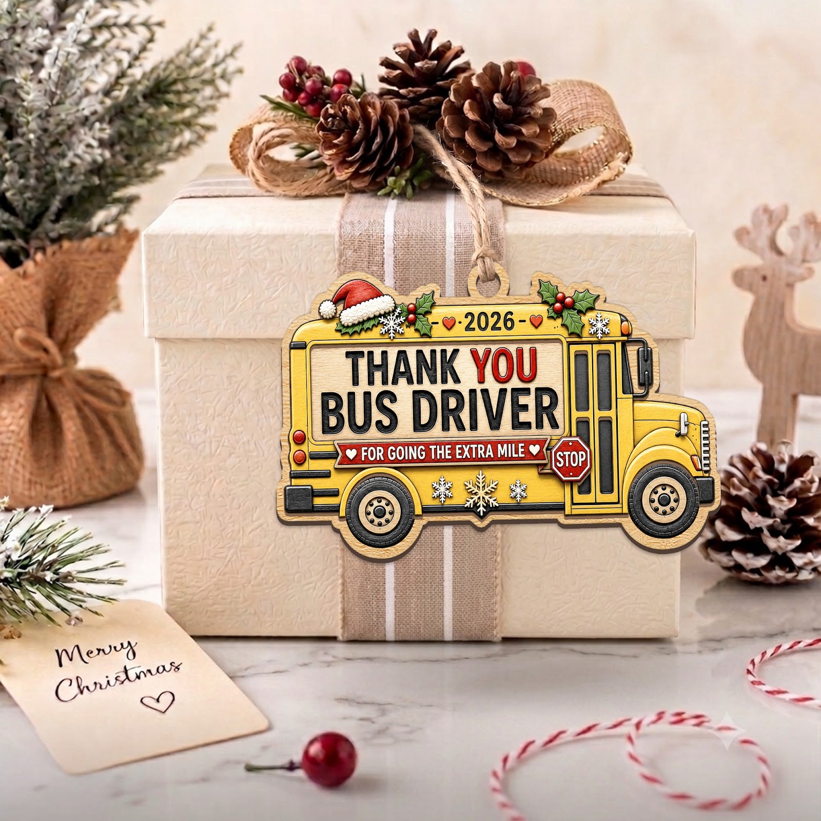 Bus Driver Wood Christmas Ornament