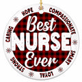 Best Nurse Ever in Red Buffalo Check With Six Virtue Words Around the Rim. Ceramic Keepsake for Nurses.