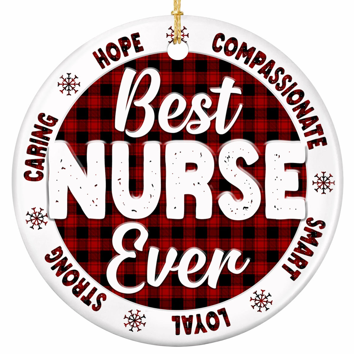 Best Nurse Ever in Red Buffalo Check With Six Virtue Words Around the Rim. Ceramic Keepsake for Nurses.
