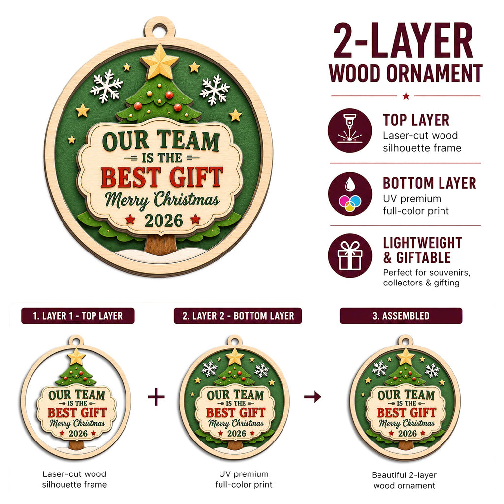 Team Best Christmas Ornament, Coworker Exchange Gift, Wood Hanging Tree Decoration