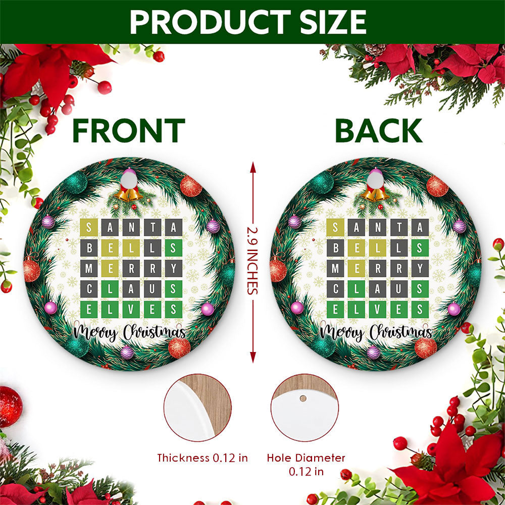 Word Game Christmas Ornament, Puzzle Wreath Christmas Grid Gift, Ceramic Tree Decoration