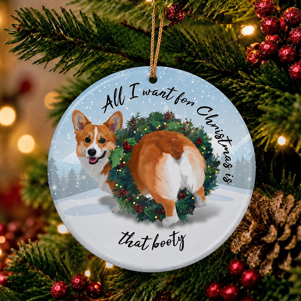 Corgi Christmas Ornament, Funny Dog Butt Wreath Owner Gift, Ceramic Hanging Tree Decoration