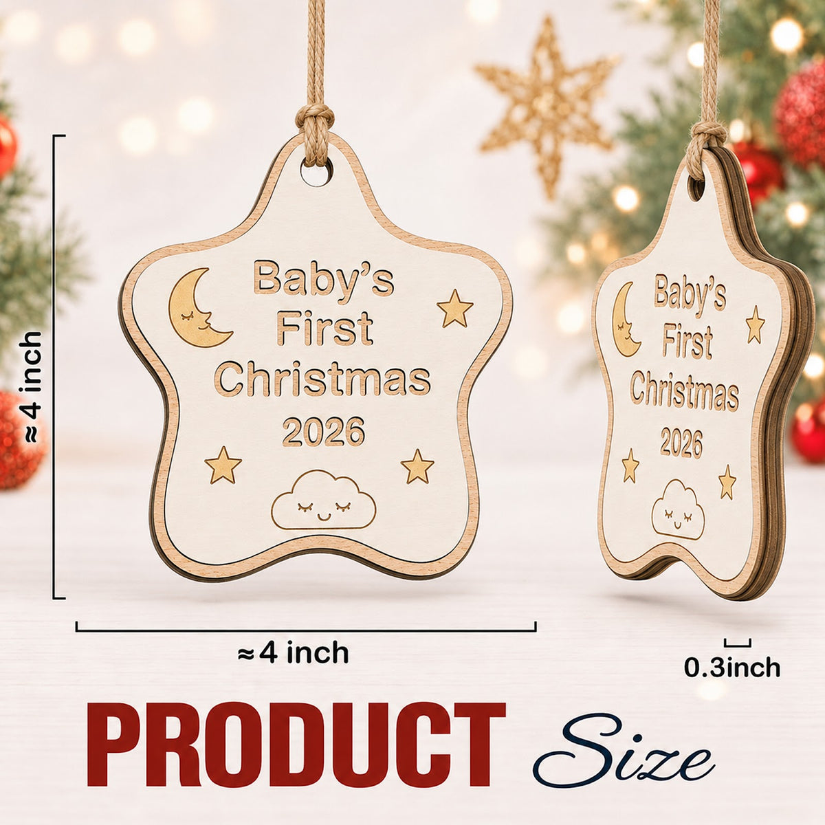 Baby's First Christmas Ornament, Newborn Milestone Gift, Wood Hanging Tree Decoration