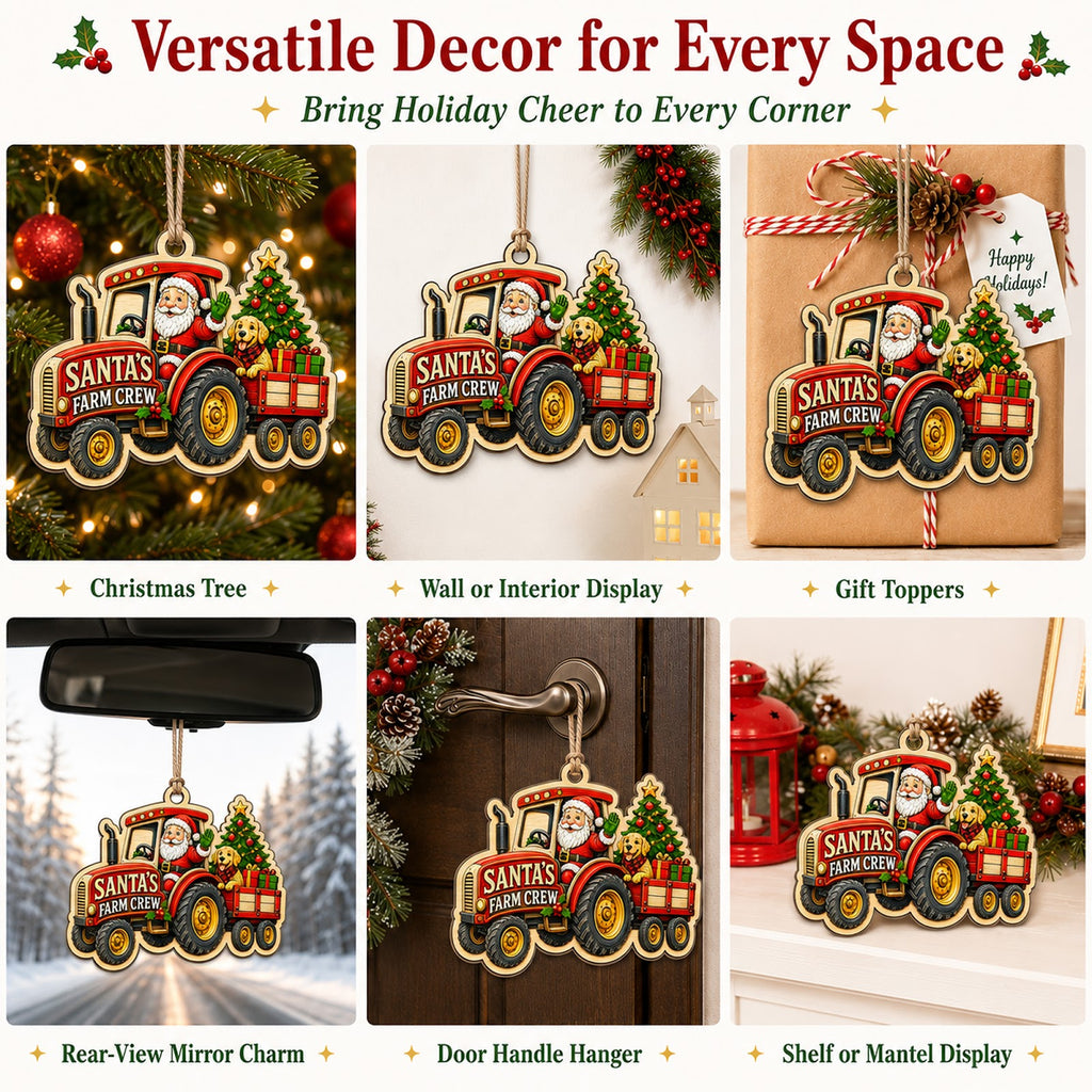 Santa Farm Christmas Country Christmas Ornament, Farmhouse Holiday Keepsake, Wood Ornament