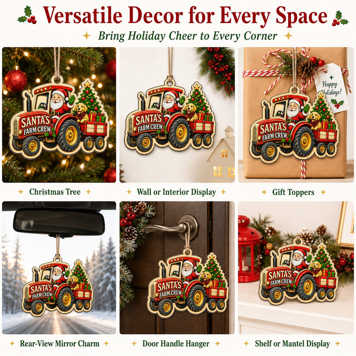 Santa Farm Christmas Country Christmas Ornament, Farmhouse Holiday Keepsake, Wood Ornament