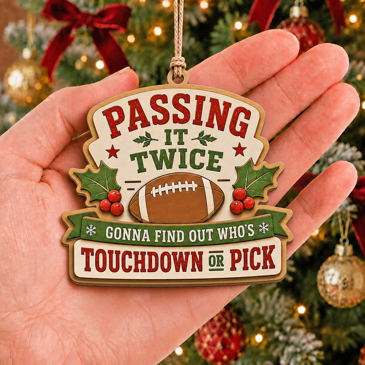 Football Wood Christmas Ornament