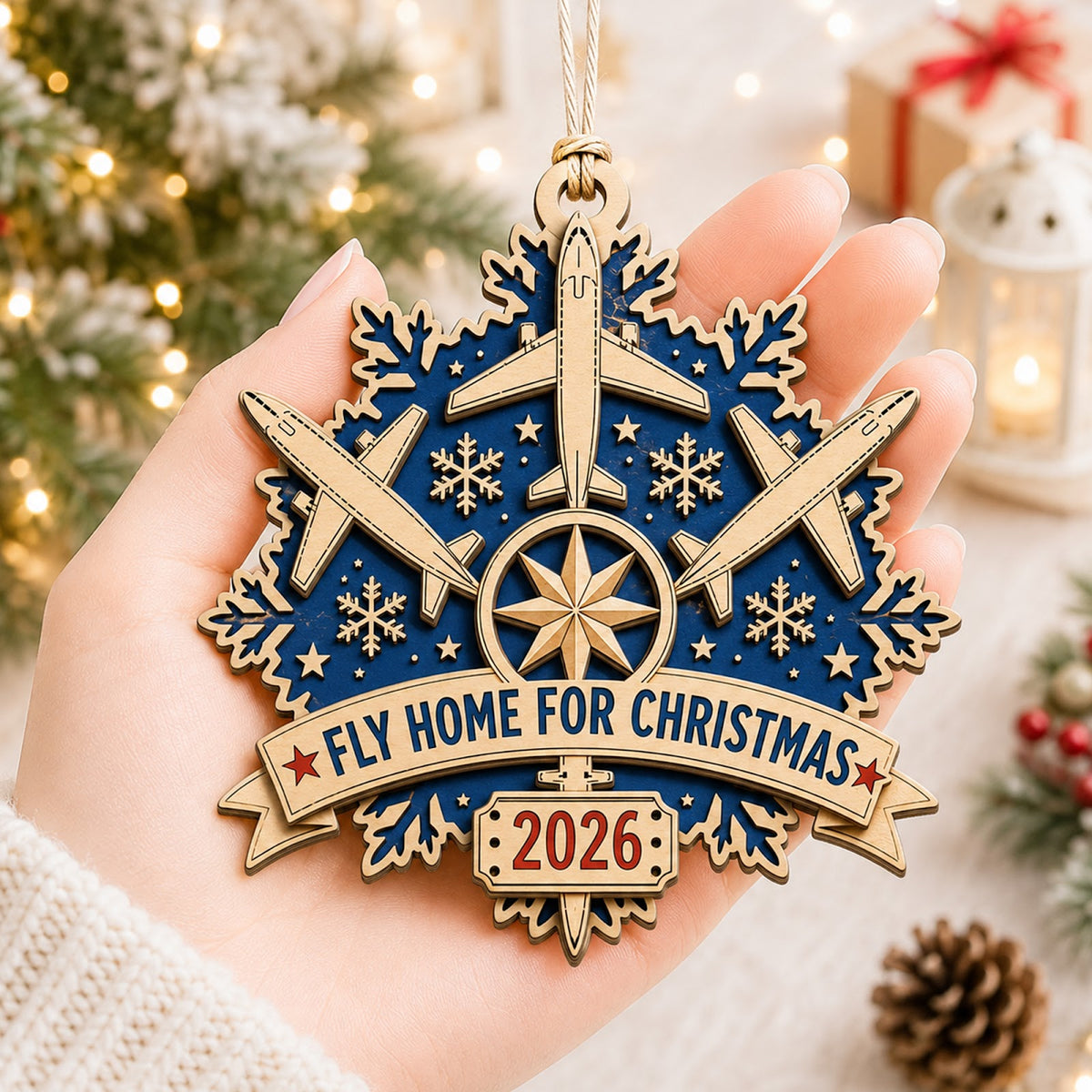 Airplane Snowflake Travel Pilot Christmas Ornament, Stocking Stuffer For Pilot, Wood Ornament
