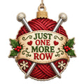 Red Yarn Ball With Crossed Needles Carries A Just One More Row Banner. Fun Gift For Knitters And Crafters.