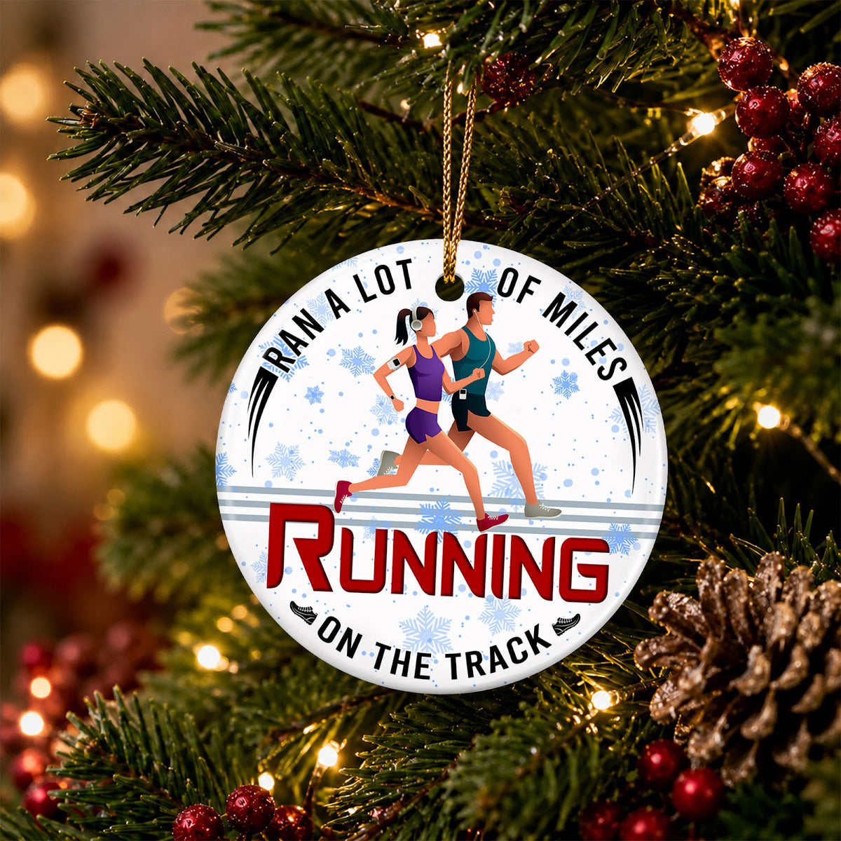 Running Christmas Ornament, Couple On The Track Gift, Ceramic Hanging Tree Decoration