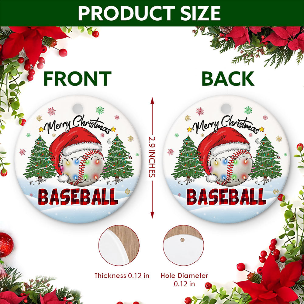 Baseball Christmas Ornament, Ball In A Santa Hat Team Gift Idea, Ceramic Tree Decoration