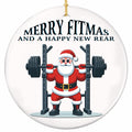 Muscular Santa Squatting Under a Loaded Barbell in a Power Rack. Ceramic Gag Keepsake for Lifters.