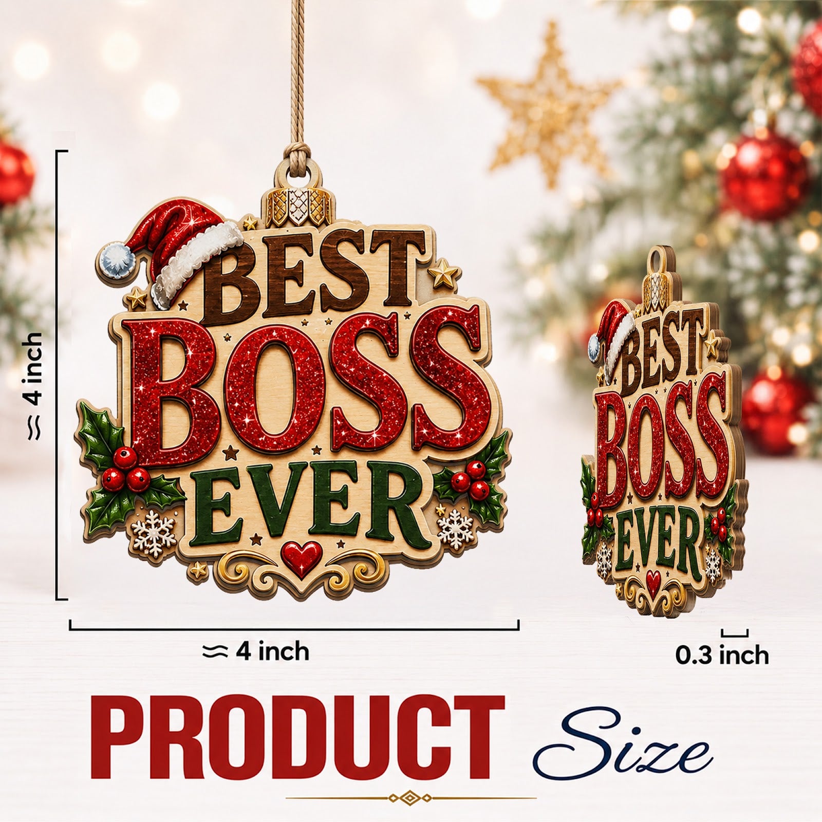 Best Boss Ever Wood Christmas Ornament