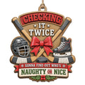 Banner Pairs Bow Tied Sticks With A Helmet Skate And Puck On Tan Wood. Great Gift For Hockey Players Coaches And Fans.