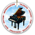 Black Grand Piano With Its Lid Open, Draped in Colored Lights. Ceramic Keepsake for Pianists and Teachers.
