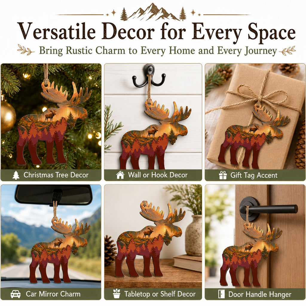 Moose Christmas Ornament, Stocking Stuffer For Moose Lover, Wood Hanging Tree Decoration