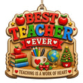 Shows Colorful Letters, a Globe, and Books with Teaching Is a Work of Heart Text. Gift for Teachers Who Give Their Best.