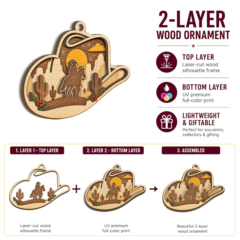 Western Cowboy Rodeo Country Christmas Ornament, Stocking Stuffer For Rodeo Fan, Wood Ornament