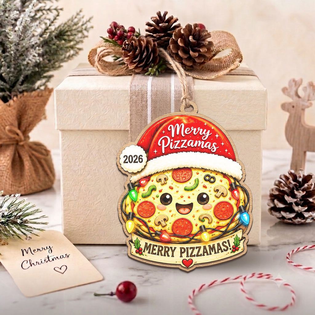 Pizza Wood Christmas Ornament