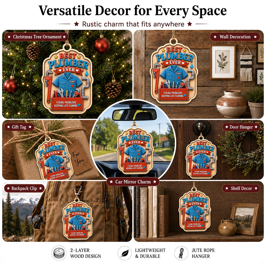 Plumber Christmas Ornament, Stocking Stuffer For Plumber, Wood Hanging Tree Decoration