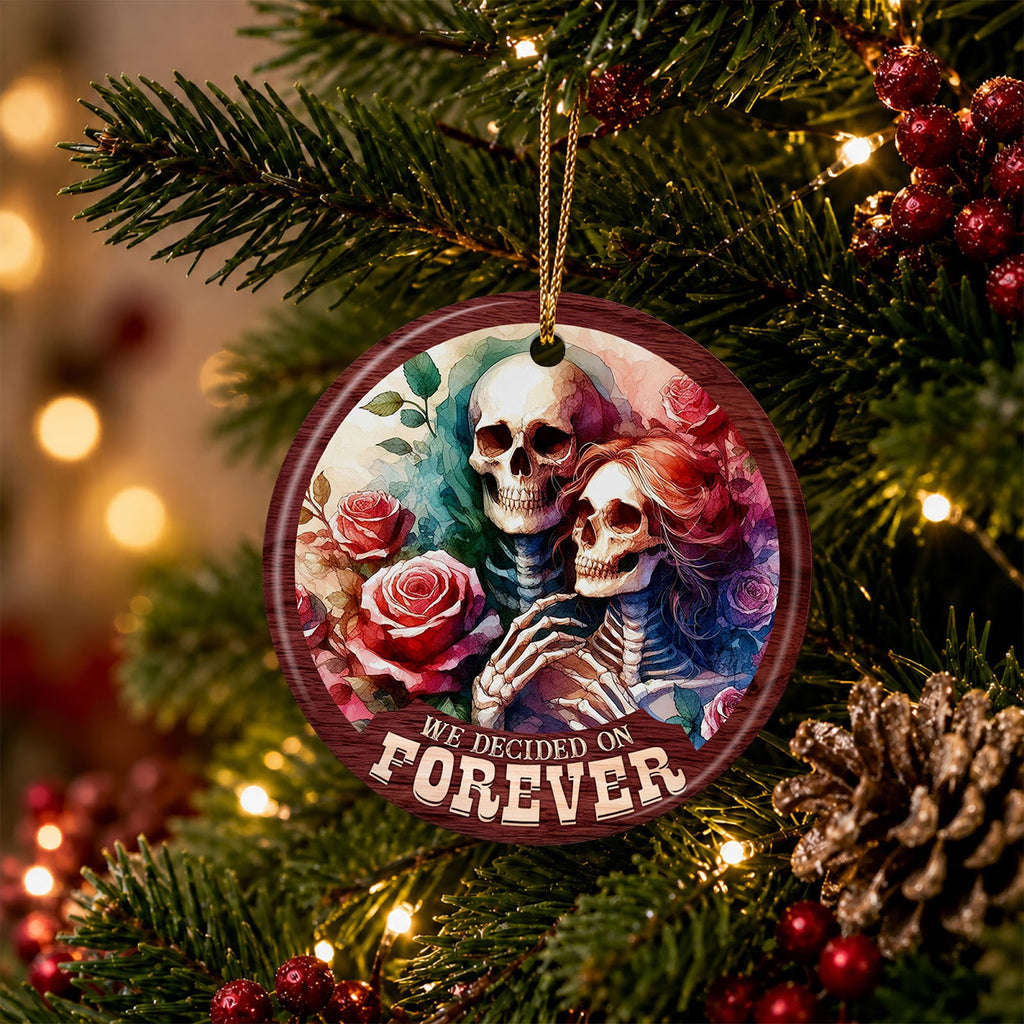Gothic Christmas Ornament, Skeleton Couple Forever Gift, Ceramic Hanging Tree Decoration