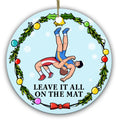 Two Wrestlers Mid-Throw Inside a Pine and Bauble Garland. Ceramic Keepsake for School and Youth Wrestlers.