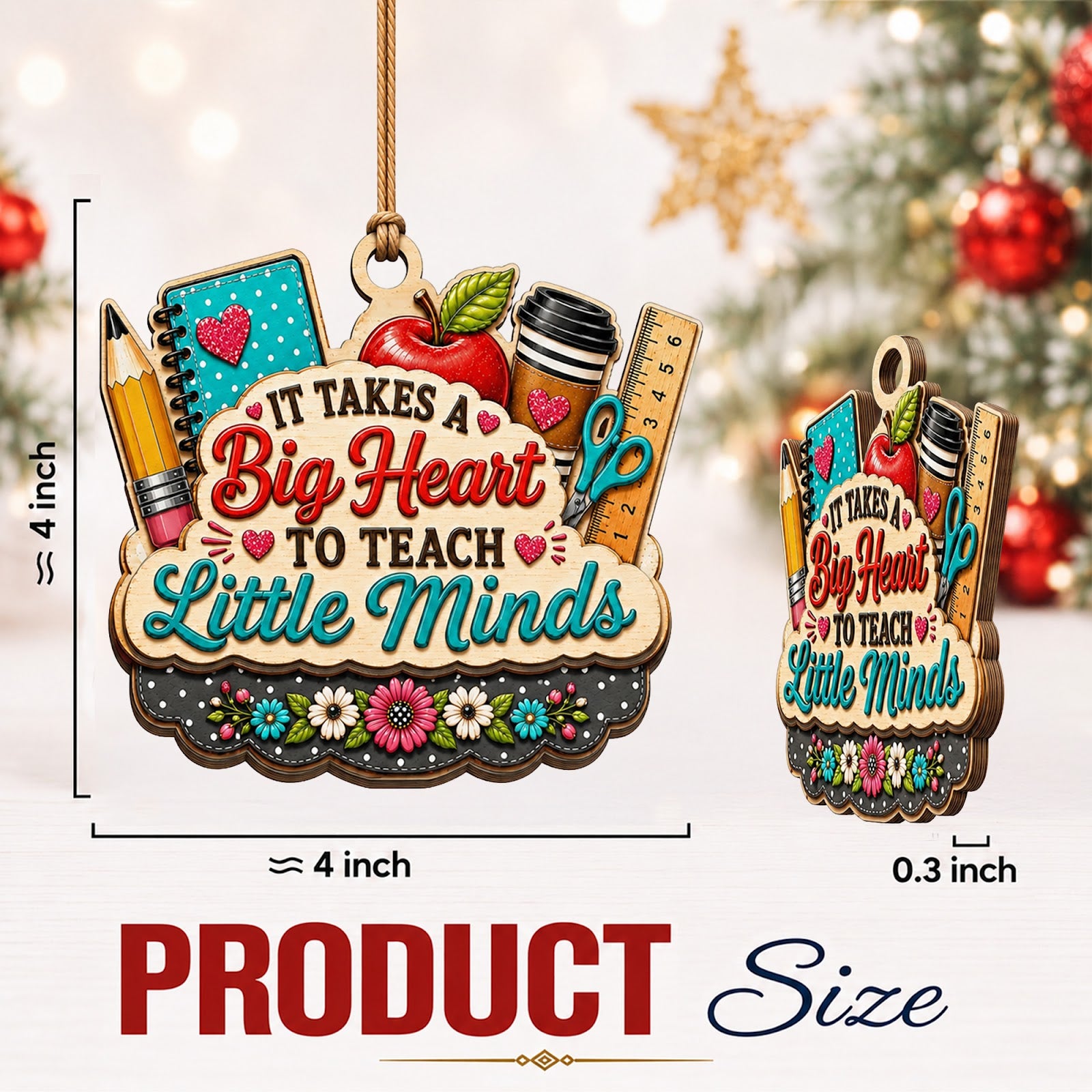 Teacher Wood Christmas Ornament