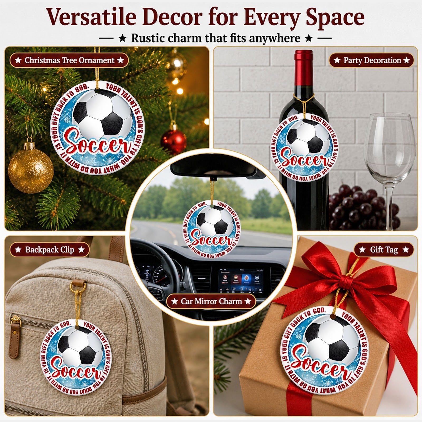 Soccer Christmas Ornament, Faith Talent Is A Gift Idea, Ceramic Hanging Tree Decoration