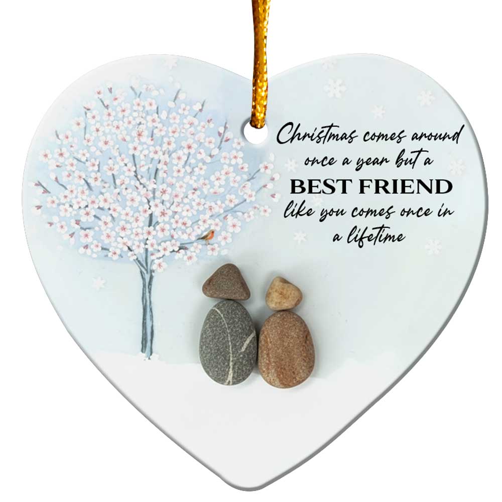 A Best Friend Like You Comes Once in a Lifetime. Heart-Shaped Ceramic Keepsake With Blossom and Pebble Art.