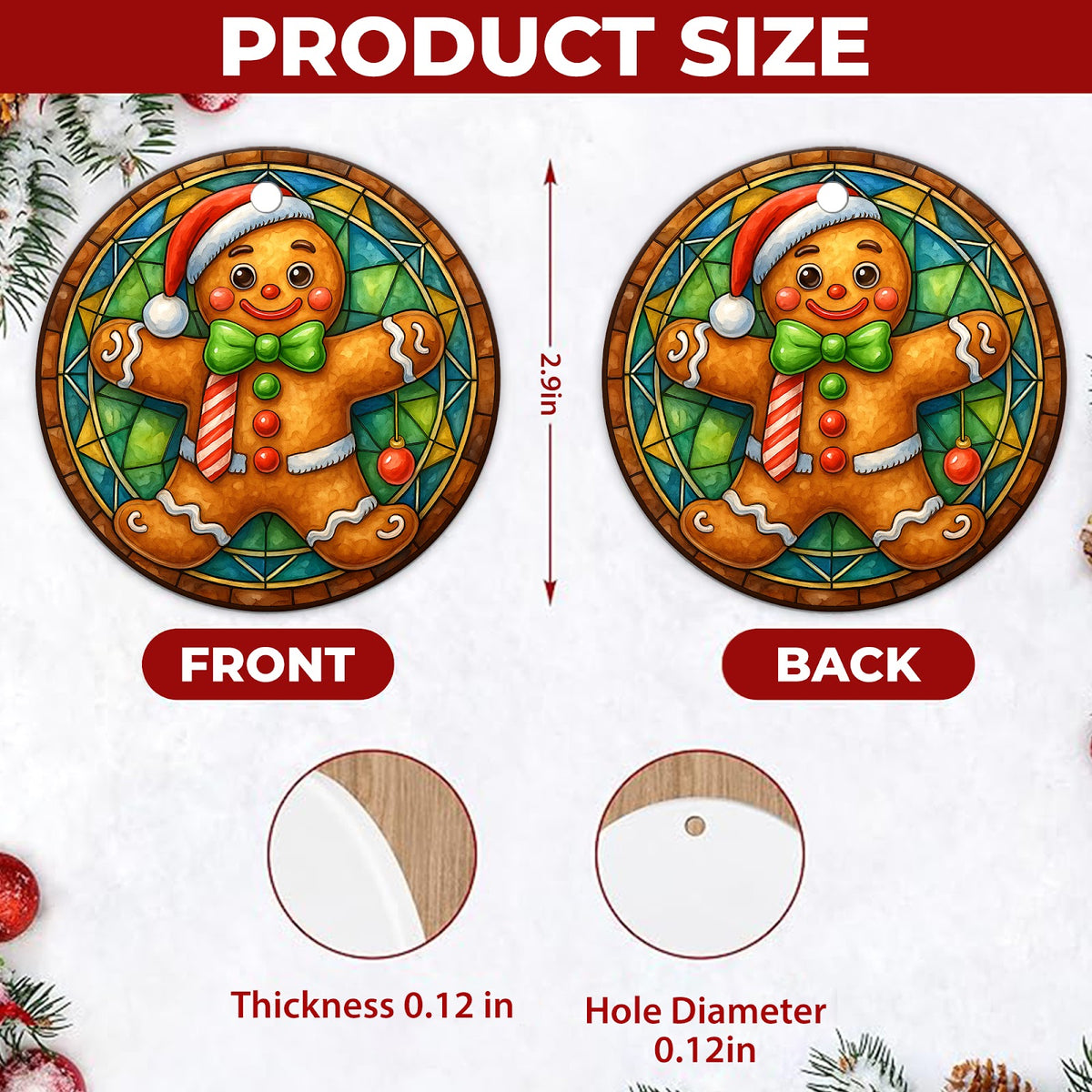 Gingerbread Man Christmas Ornament, Stained Glass Kids Gift Idea, Ceramic Tree Decoration