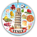 Leaning Tower, Carnival Mask, Pizza and Gelato in One Watercolor Collage. Ceramic Keepsake for Italy Travel.