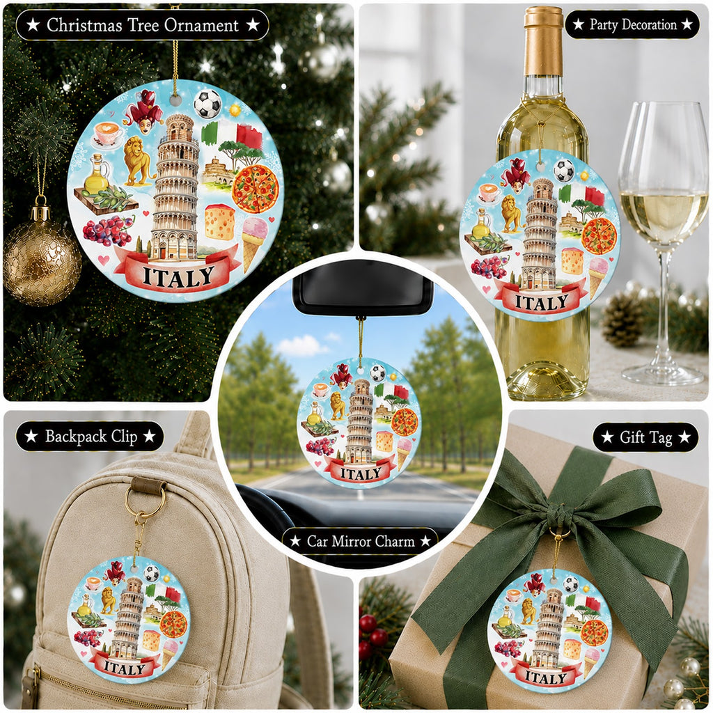 Italy Christmas Ornament, Travel Souvenir Keepsake Gift, Ceramic Hanging Tree Decoration