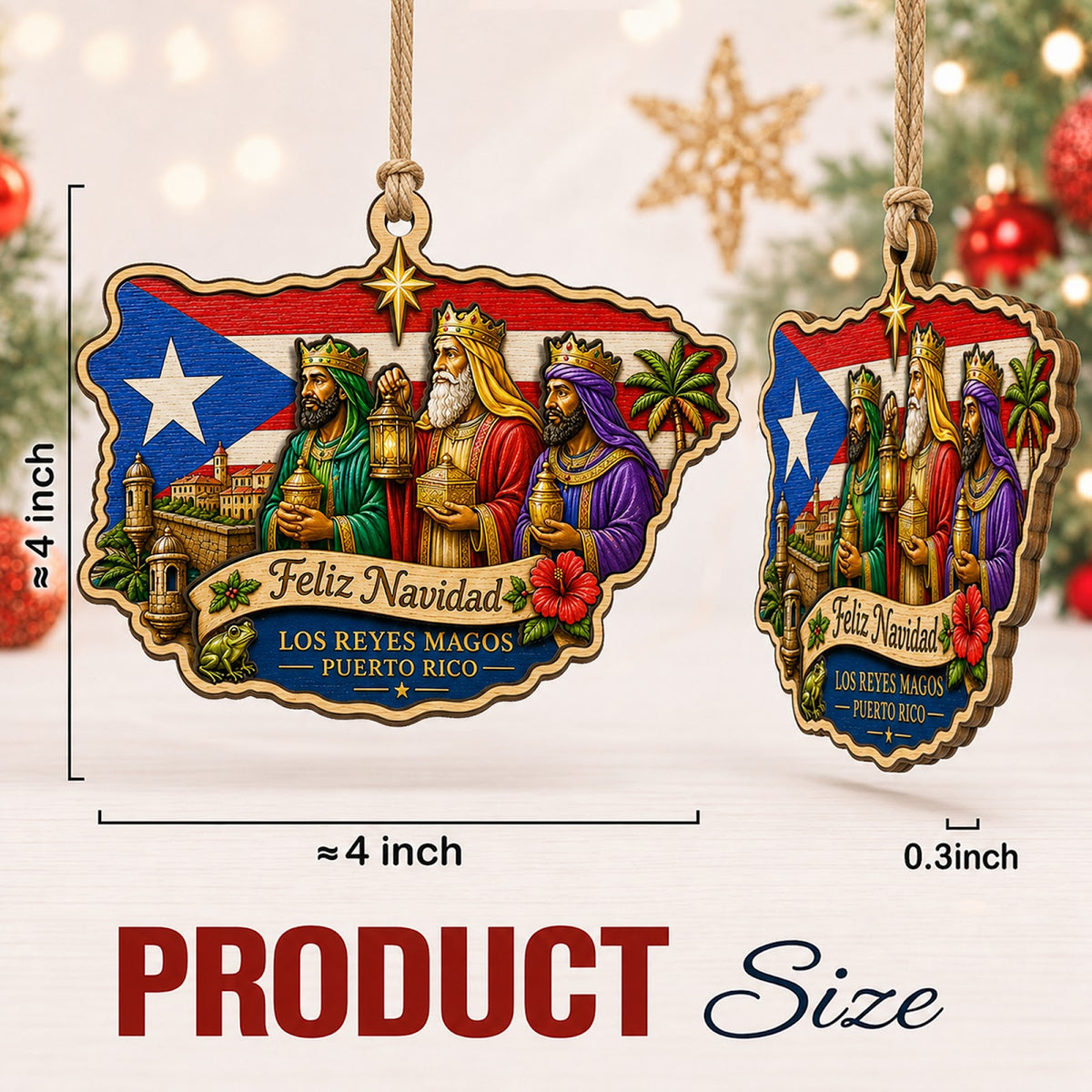 Puerto Rico Street Christmas Ornament, Old San Juan Colorful Souvenir Gift, Wood Ornament