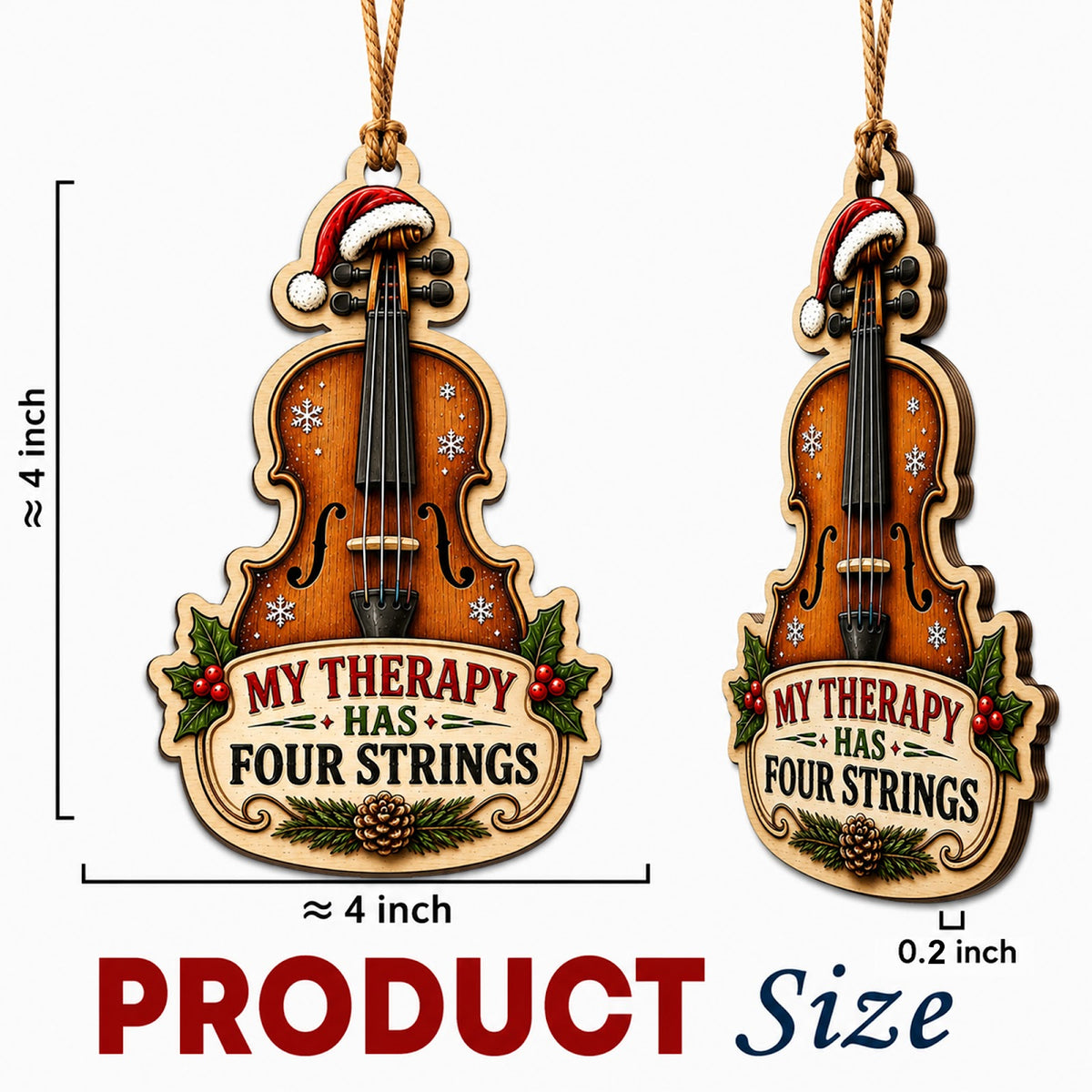 Violin Christmas Ornament, Stocking Stuffer For Violin Player, Wood Hanging Tree Decoration