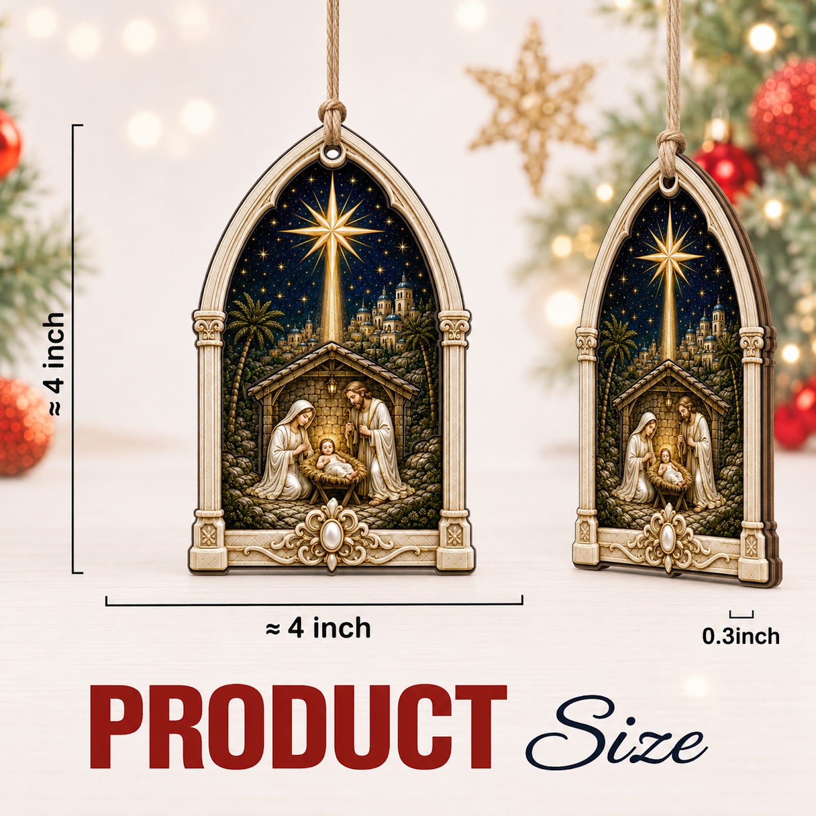 Bethlehem Star Christmas Ornament, Religious Gift, Wood Hanging Tree Decoration