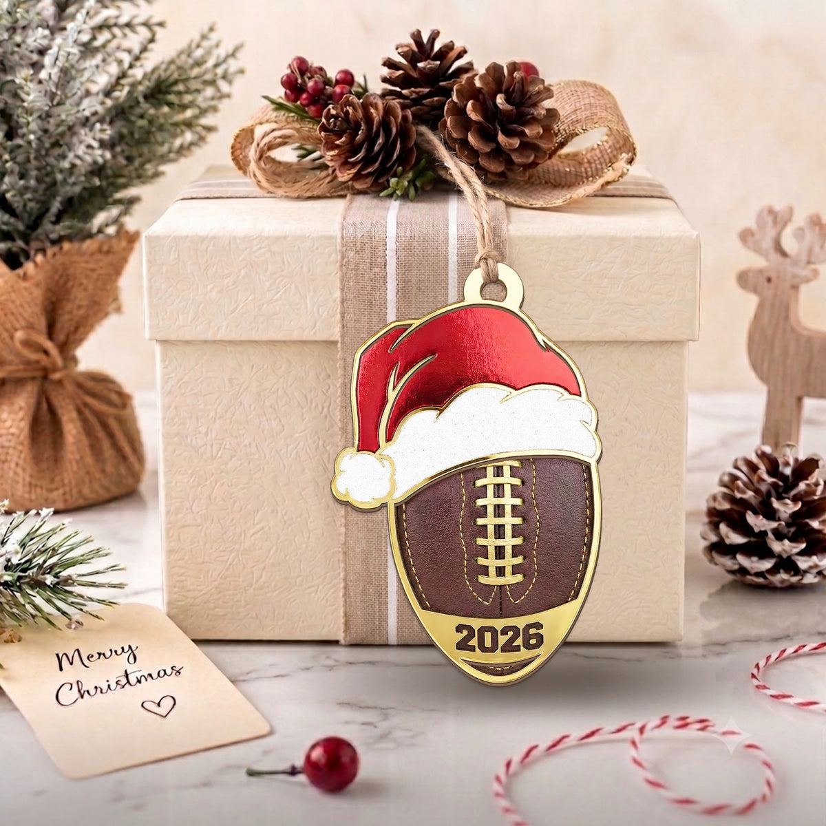 Football Wood Christmas Ornament