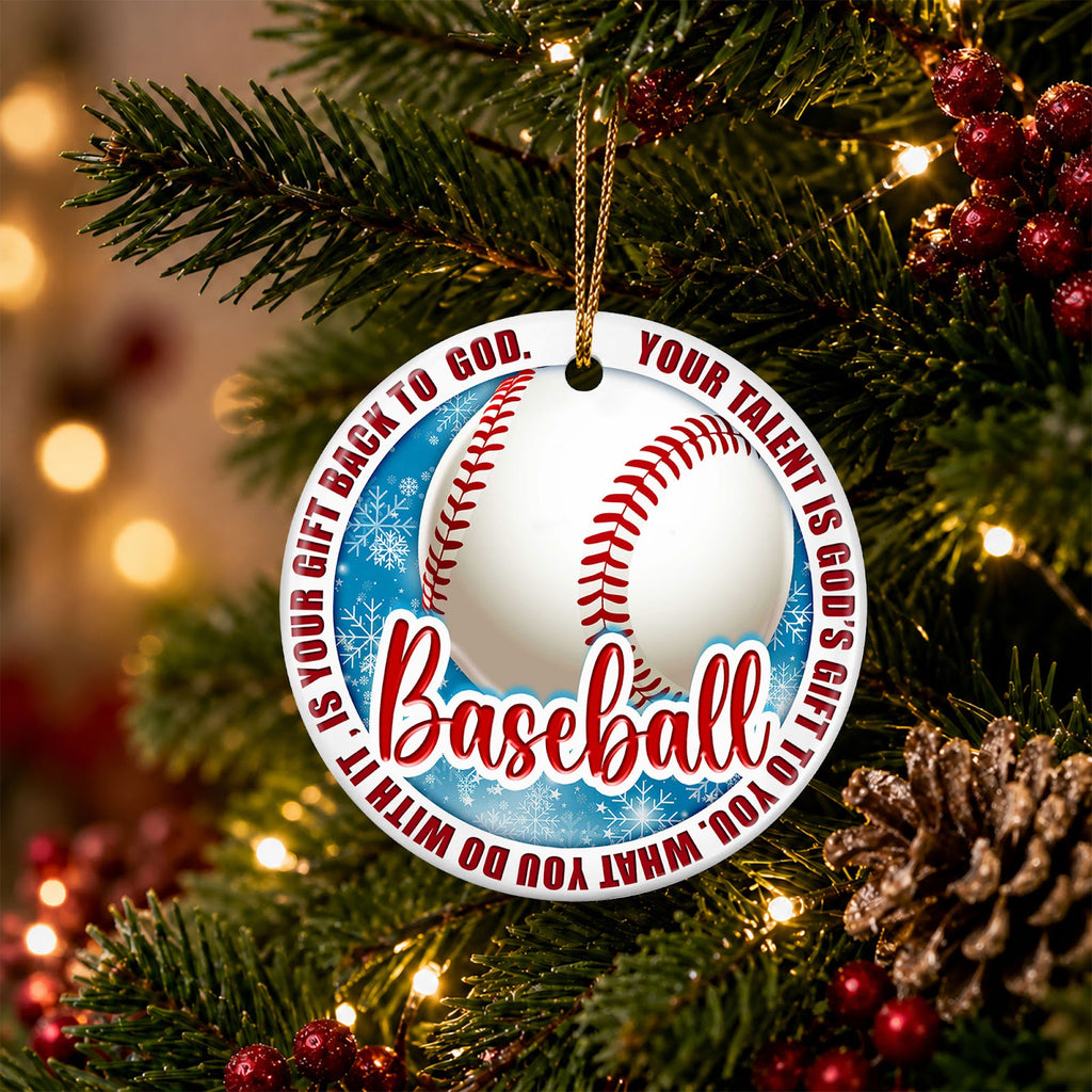 Baseball Christmas Ornament, Faith Your Talent Is A Gift Idea, Ceramic Hanging Tree Decoration