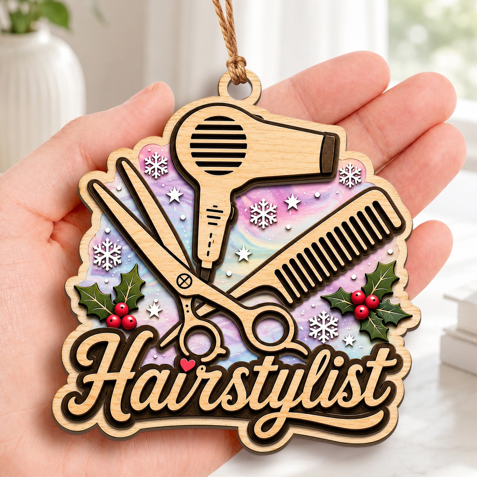 Hairstylist Wood Christmas Ornament