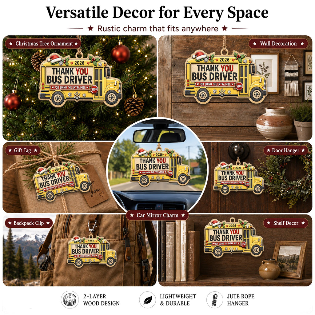Bus Driver Wood Christmas Ornament